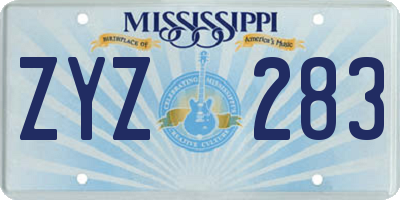 MS license plate ZYZ283