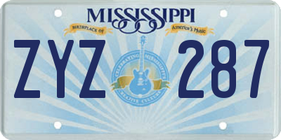 MS license plate ZYZ287