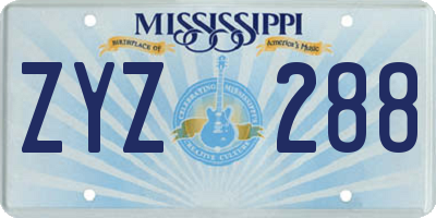 MS license plate ZYZ288