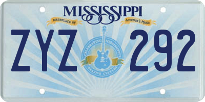MS license plate ZYZ292