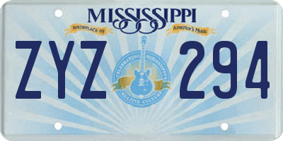 MS license plate ZYZ294