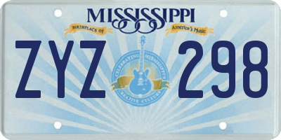 MS license plate ZYZ298