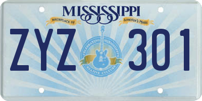 MS license plate ZYZ301
