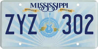 MS license plate ZYZ302