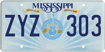 MS license plate ZYZ303