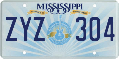 MS license plate ZYZ304