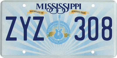 MS license plate ZYZ308