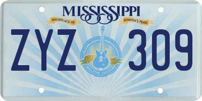 MS license plate ZYZ309