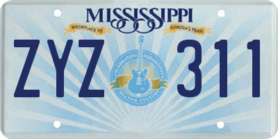 MS license plate ZYZ311