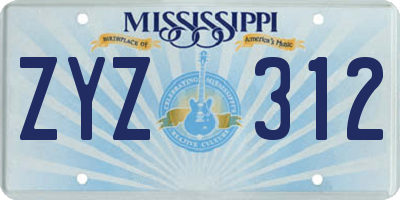 MS license plate ZYZ312