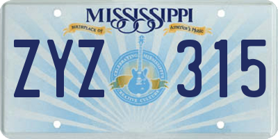 MS license plate ZYZ315