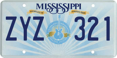 MS license plate ZYZ321