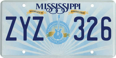 MS license plate ZYZ326