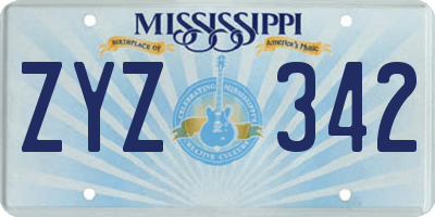 MS license plate ZYZ342
