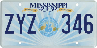 MS license plate ZYZ346