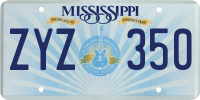 MS license plate ZYZ350