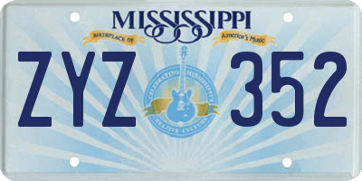 MS license plate ZYZ352