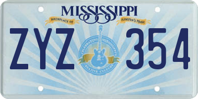 MS license plate ZYZ354