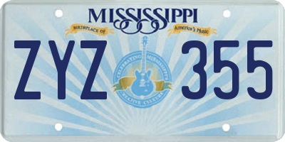 MS license plate ZYZ355