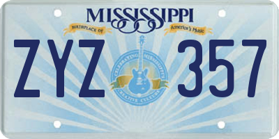 MS license plate ZYZ357