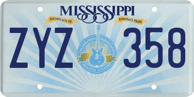 MS license plate ZYZ358