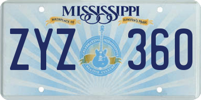 MS license plate ZYZ360