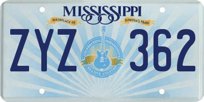 MS license plate ZYZ362