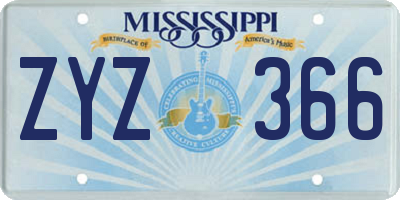 MS license plate ZYZ366