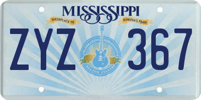 MS license plate ZYZ367