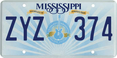 MS license plate ZYZ374