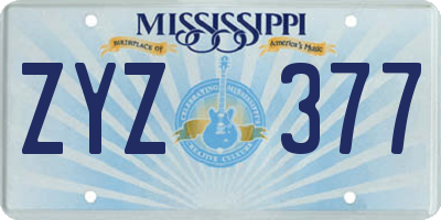 MS license plate ZYZ377