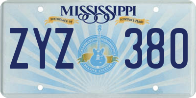 MS license plate ZYZ380