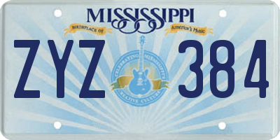 MS license plate ZYZ384