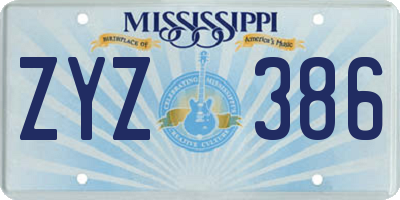 MS license plate ZYZ386