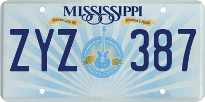 MS license plate ZYZ387