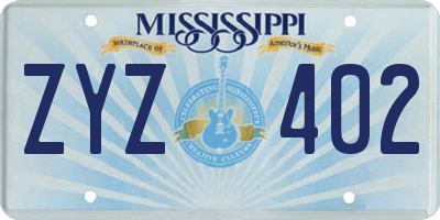 MS license plate ZYZ402