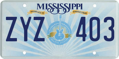 MS license plate ZYZ403