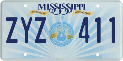 MS license plate ZYZ411