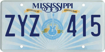 MS license plate ZYZ415