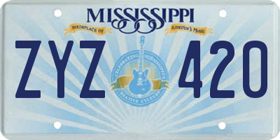 MS license plate ZYZ420