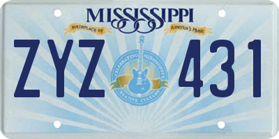 MS license plate ZYZ431
