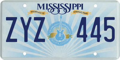 MS license plate ZYZ445