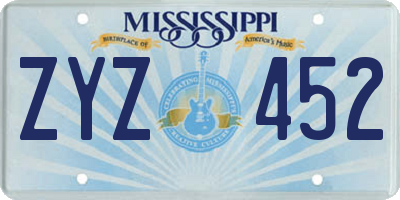 MS license plate ZYZ452