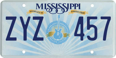 MS license plate ZYZ457