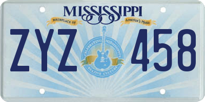 MS license plate ZYZ458