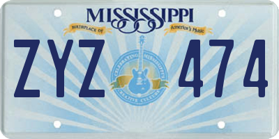 MS license plate ZYZ474