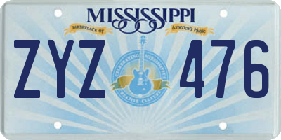 MS license plate ZYZ476