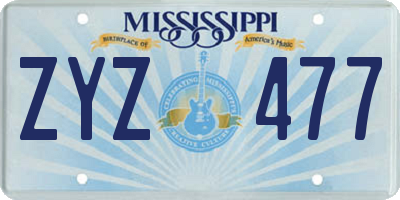 MS license plate ZYZ477