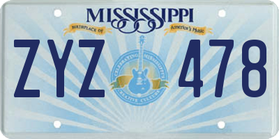 MS license plate ZYZ478