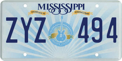 MS license plate ZYZ494